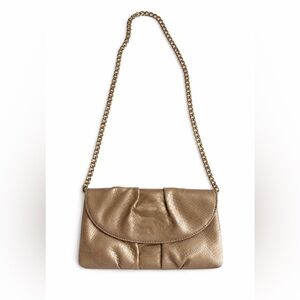 Talbots Snake Embossed Shoulder Bag Beige Gold Chain Clutch Purse